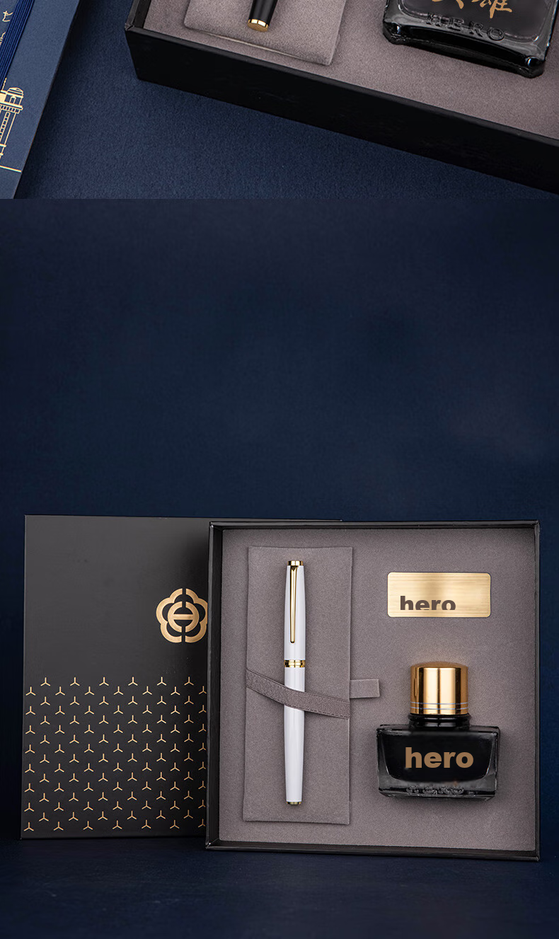 HERO Fountain Pen Gift Box, Honor Business Gift, Daily Writing for Men And Women, Office Signature Pen, Ink Set, White 9