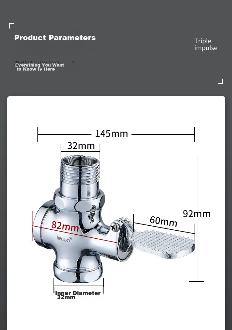 KEGOO Toilet Squatting Pan Foot Pedal Valve, Squat Toilet Foot-Operated Flush Valve, Brass Valve Body K5031 10