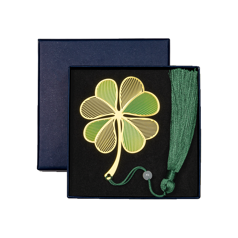 TIANSE Four-Leaf Clover Cultural And Creative Colored Brass Leaf Vein Bookmark Gift Box, Gift for Female Teachers, Souvenir, Chinese Style Business Gift, Birthday Present TS-5880