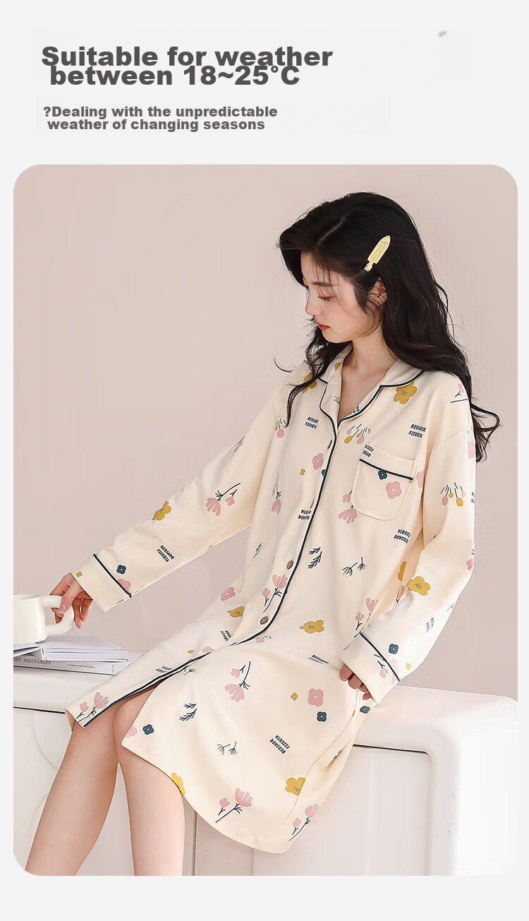 MiiOW [Anti-Mite Antibacterial Pure Cotton] Women's Nightgown with Chest Pads, Floral Print Cardigan, Plus Size Loungewear, Apricot Color, XL 13