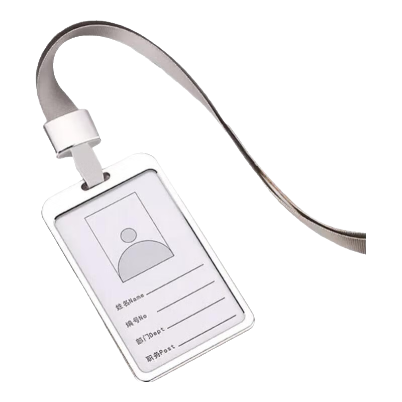 Oumai Work Badge Card Holder, Aluminum Alloy Double-Sided Employee ID Card, High-Quality Lanyard, School Card, Work Number Tag, Work Permit, 55*85mm, Silver, 5 Sets