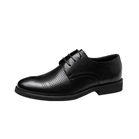 Aokang Men's Sandals, Summer Business Formal Leather Breathable Perforated Comfortable Office Cowhide Shoes, Black, Size 39