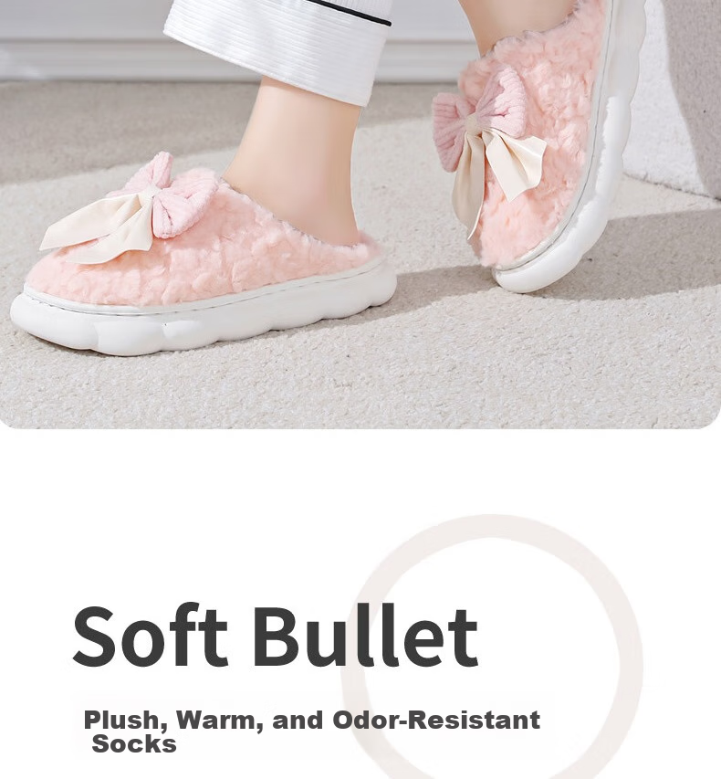 Huameijianbu Butterfly Bow Women's Cute Warm Thick-Soled Home And Outdoor Cotton Slippers HM298 White Size 40-41 11