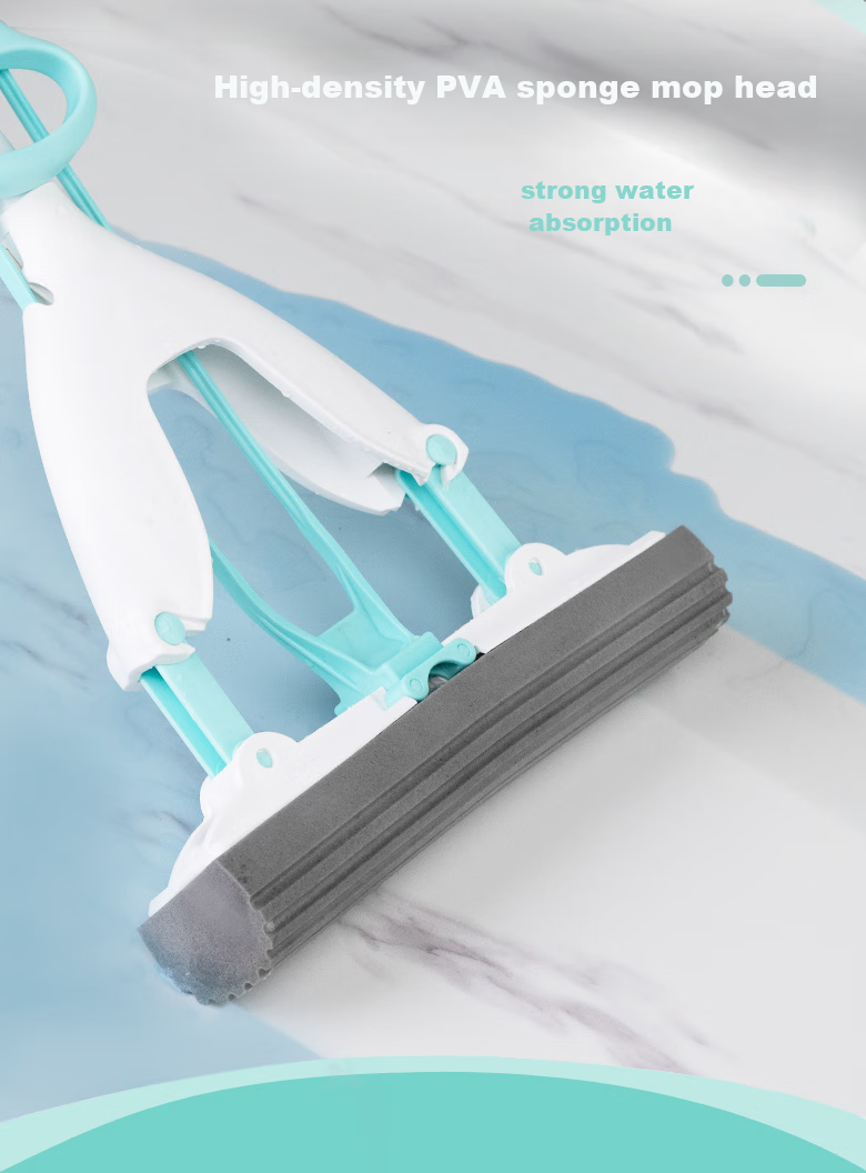 MIAOJIE Sponge Mop with 27cm Handle, 124cm Total Length, 1 Head Foldable Lazy Household Mop, No-Hand Cleaning Sponge Absorbent 5