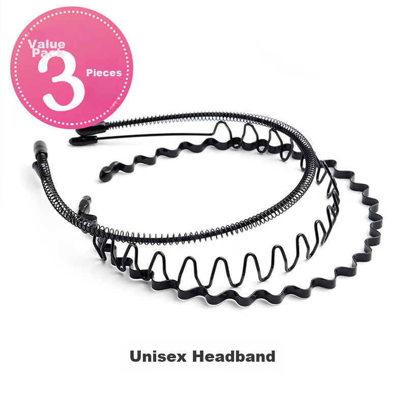 CHIMERA 3-Piece Unisex Invisible Sports Non-Slip Headband, Simple Wavy Thin Roll Face Washing Outdoor Hair Pressing Men's Headband