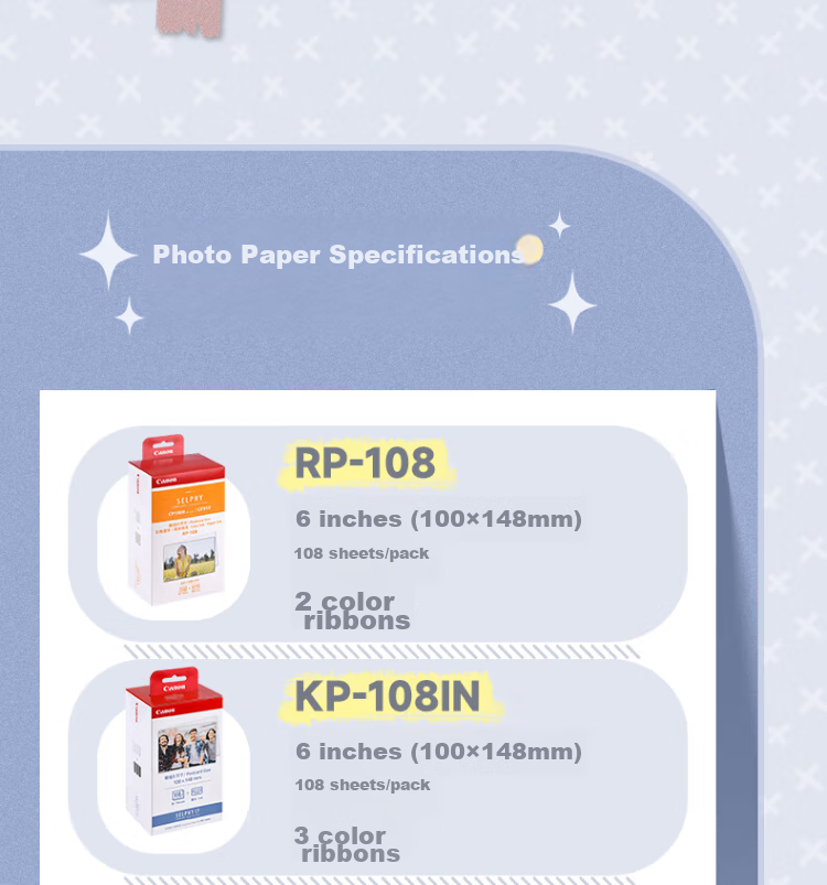 Canon KP-108IN (108 Sheets/box with Three Ribbon Cartridges), Original 6-Inch Photo Paper, Compatible with CP Series Color Mobile Phone Photo Printers 3