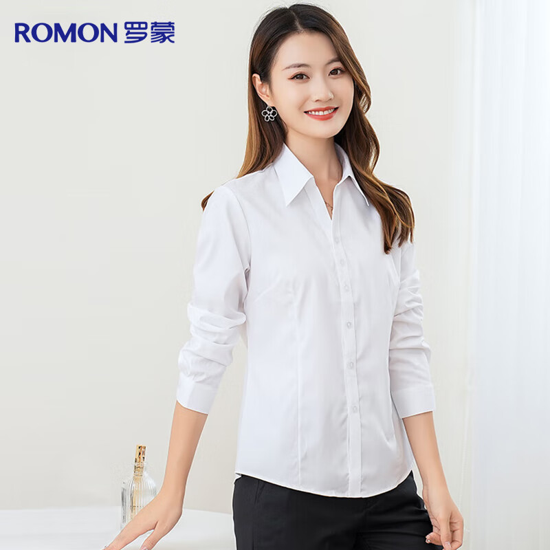 ROMON Women's Long Sleeve Shirt Spring Autumn Formal Office Slim Fit Workwear Blouse