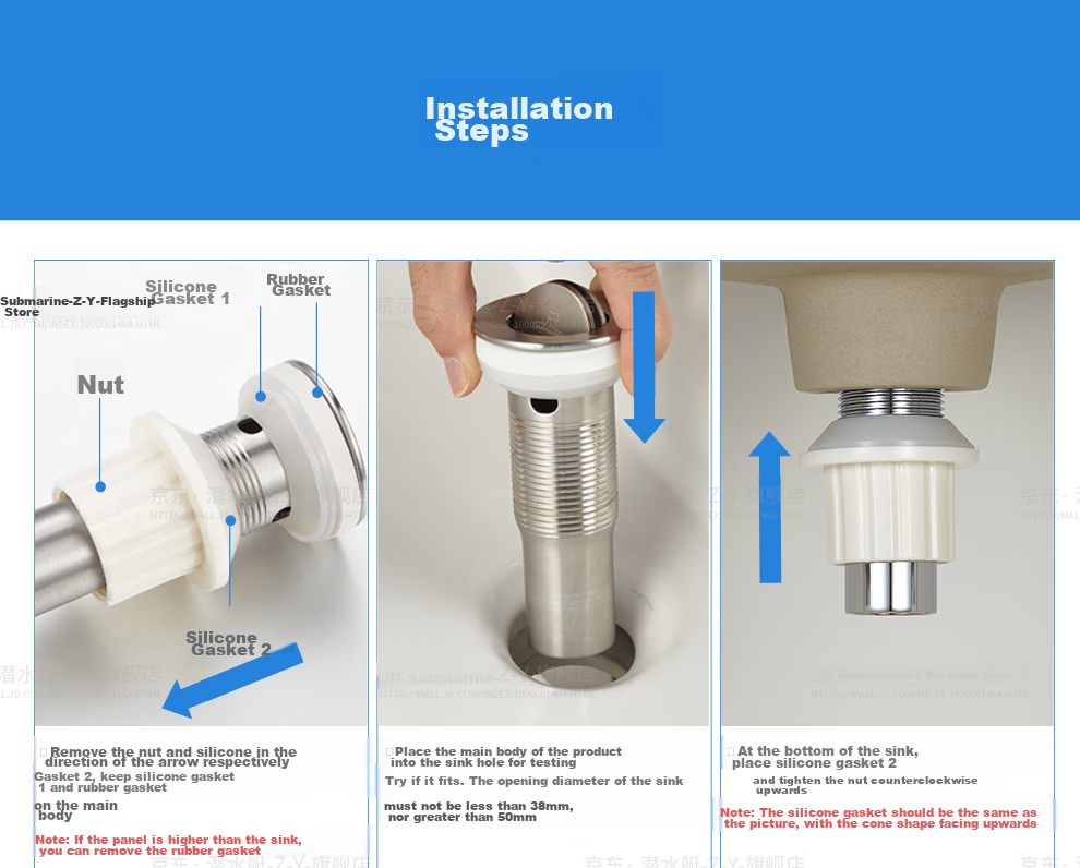 Submarine SQ-11 Drain, Basin Drain Pipe Set with Overflow Hole, Drain Kit 15