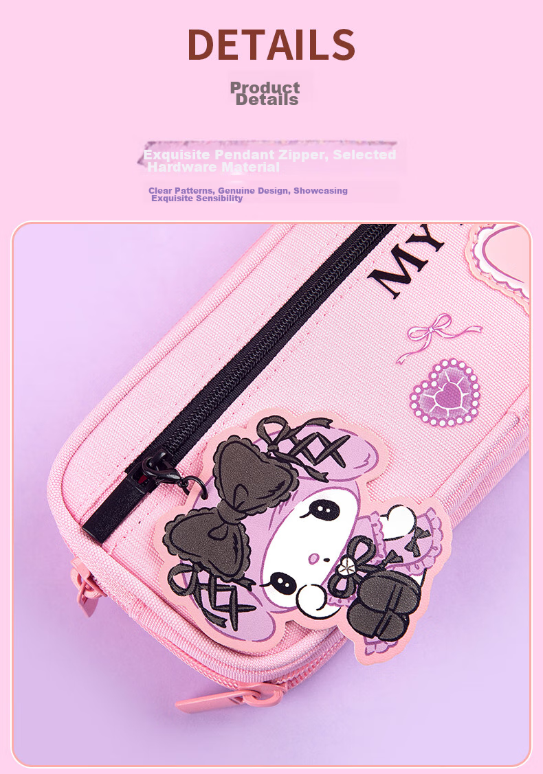 GuangBo Sanrio Collaboration Pencil Case, Large Capacity Stationery Box for Female Students, Multi-Layer Storage Exam Supplies, Birthday Gift, Kuromi, 1 Piece 16