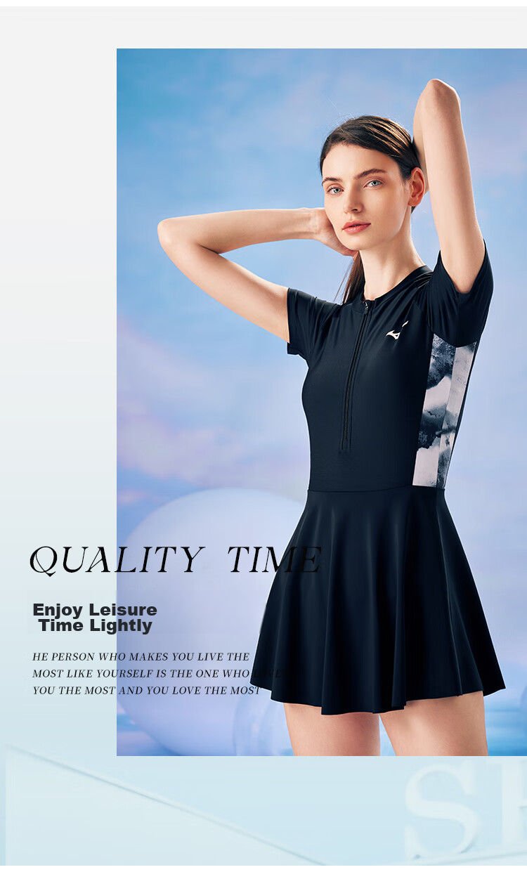 MIZUNO One-Piece Swimsuit for Women with Skirt Hem, Short Sleeves, Sun Protection, Chlorine-Resistant, Slimming, Conservative, Plus Size, Hot Spring Swimwear AB367 Black L 4