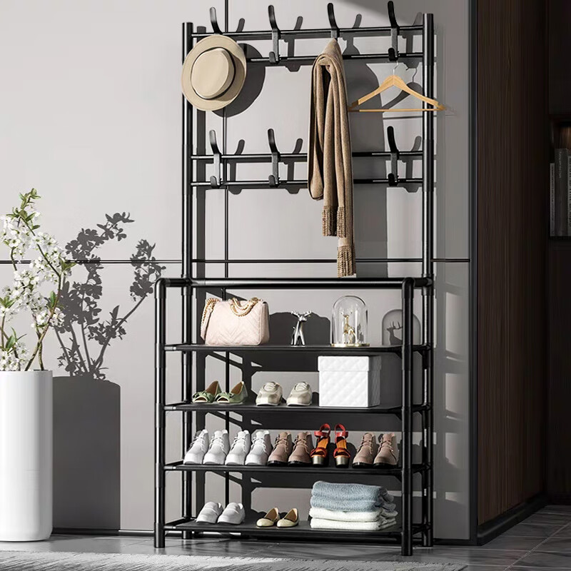 Jinlongxing 4-Tier 60cm Metal Shoe Rack Storage Shelf Entryway Floor Shoe Cabinet Coat Rack Integrated Home Use