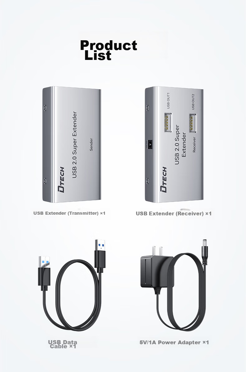 DTECH USB Network Cable Extender 50 Meters, USB 2.0 to RJ45 Ethernet Port Network Signal Amplifier And Extender with 4 Ports, DT-7014A 12