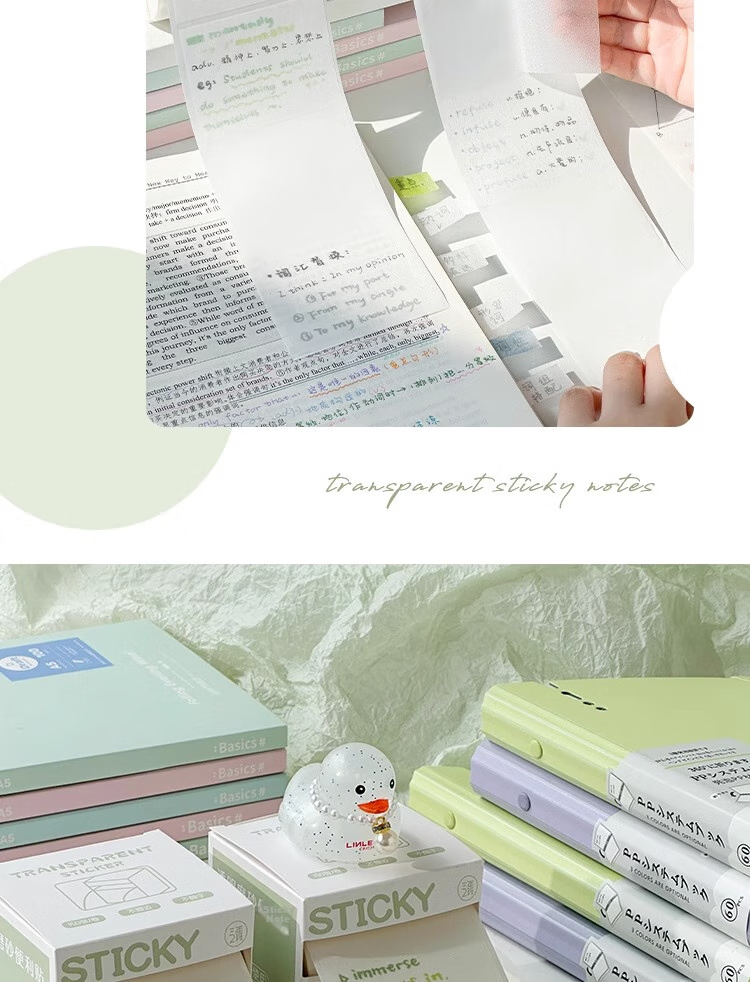 Sannianerban Transparent Pearl Sticky Notes, 50 Sheets/book, Student Stationery, Memo Pads, Label Stickers, Office Supplies, Large/Medium/Small Sizes, 3 Books Per Pack 15