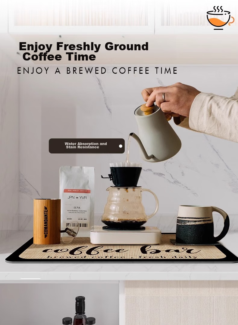 Qiqijia Coffee Machine Water Absorbent Mat, Bar Kitchen Draining Pad, Cup Drying Mat, Dining Table Surface Heat Insulation Mat, 50x60cm 1