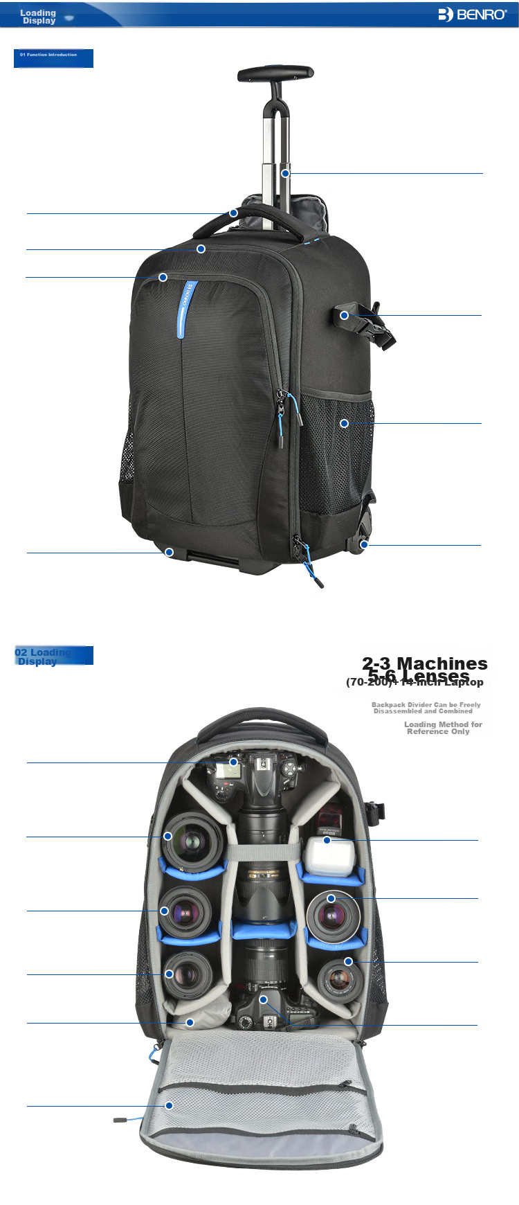 Benro Hiking Backpack 2000 Photography Trolley Bag with Wheels, Professional Outdoor Lightweight Large Capacity DSLR Camera Bag with Rain Cover 4