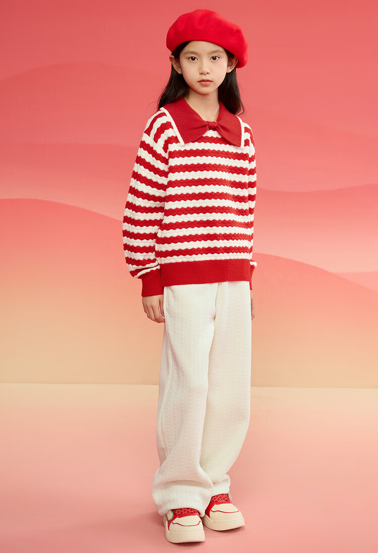 BALABALA Girls' Sweater, Children's Knitwear, Spring And Winter Striped Sweater, Bow-Tie Inner Layer Top 17