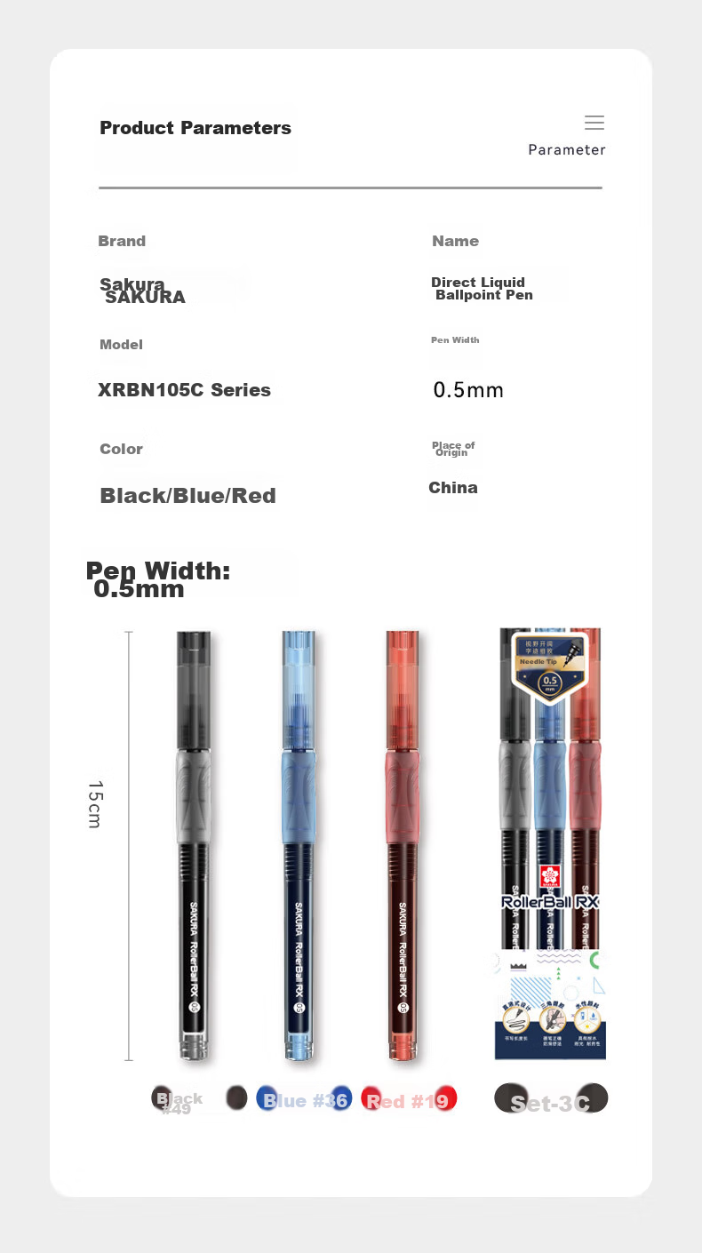 SAKURA Rollerball Pen, 0.5mm Needle Tip, Signature Pen for Students' Exams And Office Use, Direct Liquid Ink, Blue Color 3
