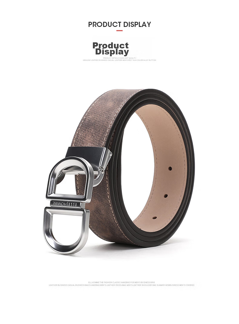 ELLE HOMME Men's Belt, Top-Grain Leather Buckle Waistband, Hollow Buckle Dress Pants Belt, Birthday Gift for Boyfriend 8