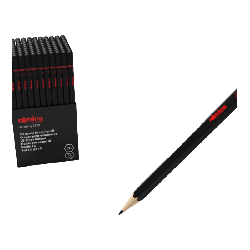 Rotring 2B Wooden Pencils, 72-Pack, Black Barrel, for Students' Exams And Daily Writing, Engineering Drawing, Sketching, Professional Art Pencils, Handwriting Practice, Not Easily Broken, Hexagonal Barrel