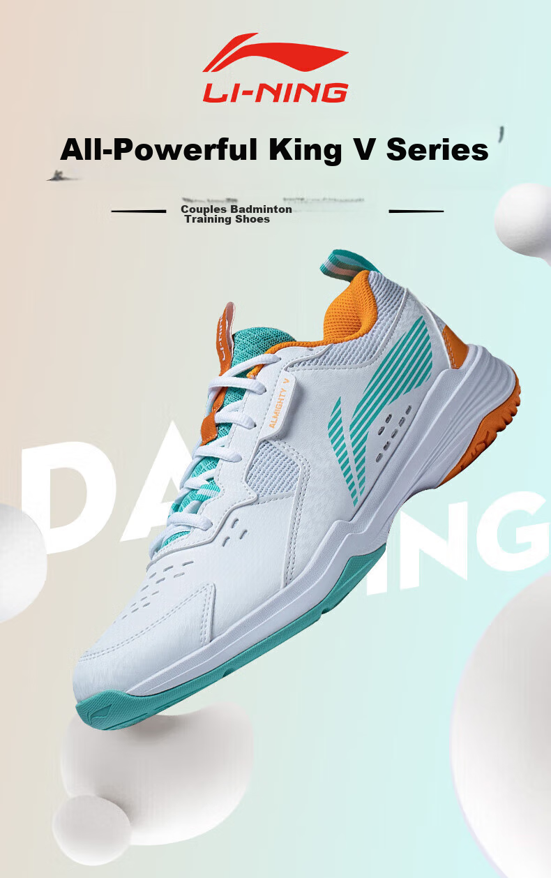 Li-Ning Badminton Shoes All-Round King V Unisex Shock-Absorbing Training Shoes Standard White AYTT001-5 White Size 44 1