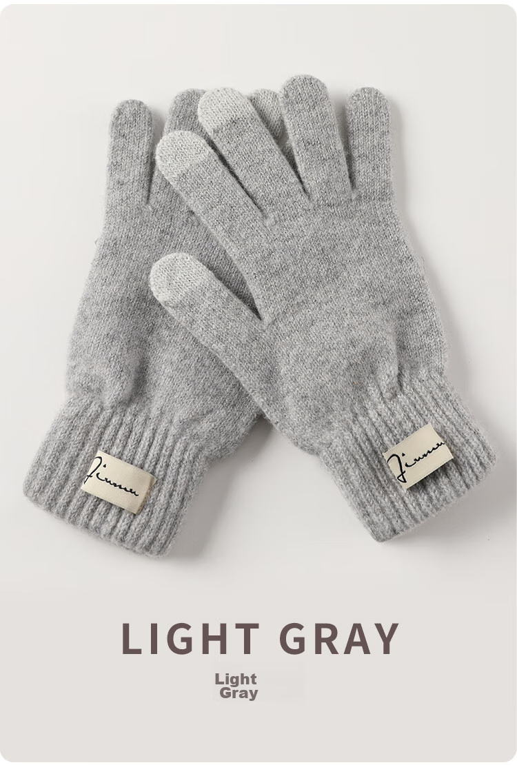 JIUMU Wool Thermal Gloves for Women, Winter Thickened Cold-Proof, Suitable for Cycling And Driving, Touchscreen Compatible Knitted Wool Gloves 11