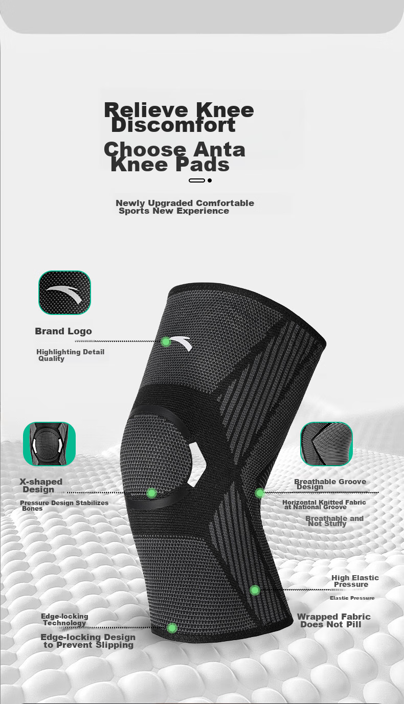 ANTA Sports Knee Brace for Basketball Running Men Women Badminton Hiking Warm Knee Joint Protector Meniscus Protection White Gray L Size 3