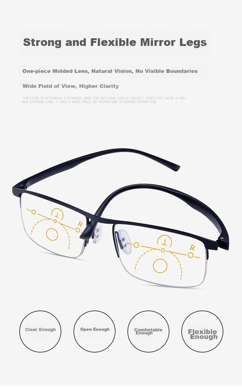 LESCA LUNETIER German Technology Automatic Zoom Reading Glasses for Men, Smart Bifocal Imported Anti-Blue Light Semi-Rimless Reading Glasses for Elderly Wome 9