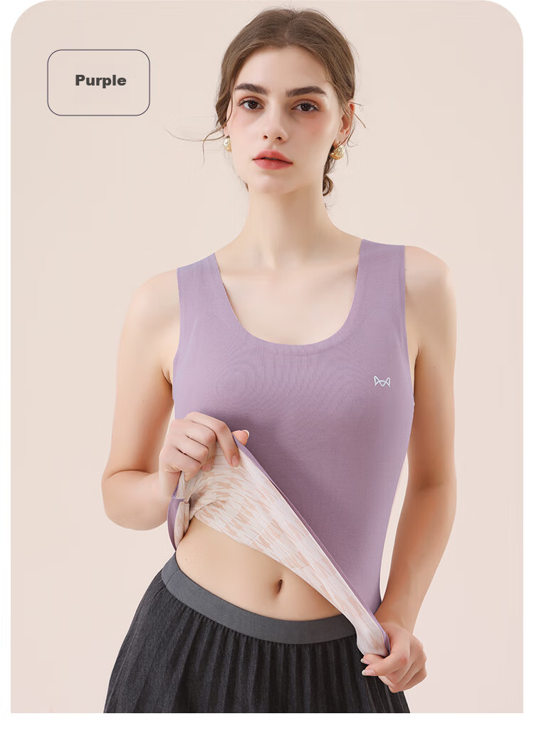 MiiOW 100% Wool Women's Thermal Vest, Fleece-Lined Thick Warm Undershirt, Women's Sleeveless Jacket, Purple, Size M 21