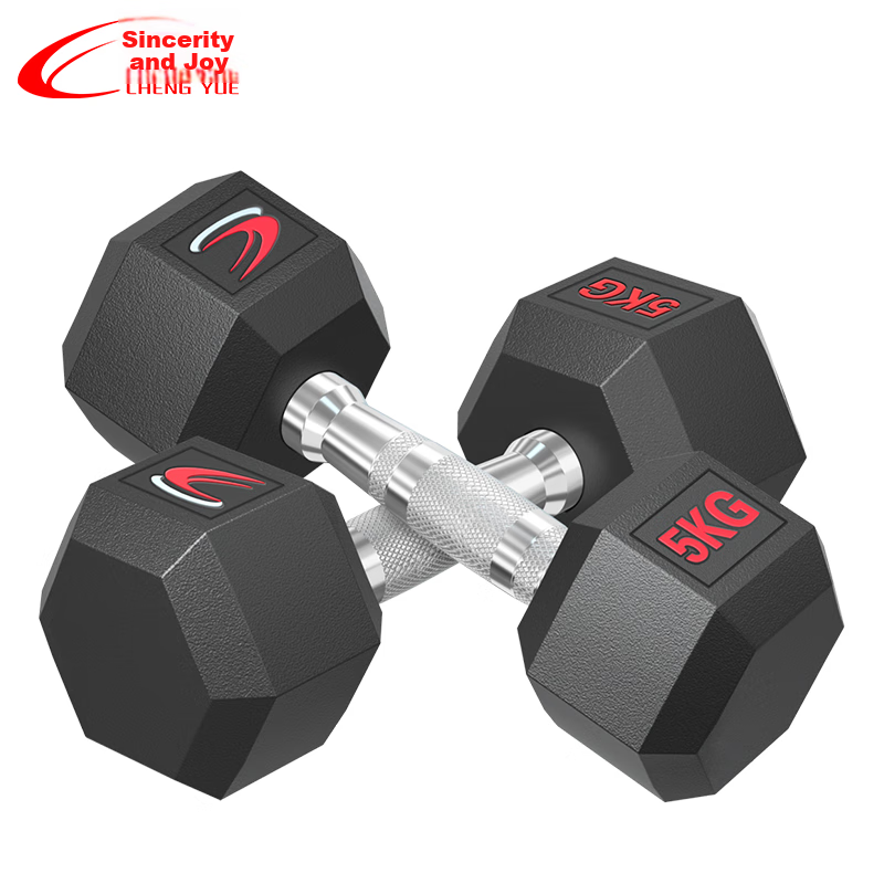 Chengyue Rubber-Coated Dumbbells for Men And Women, Hexagonal Home And Commercial Professional Gym Solid Steel Equipment Combination Set 5KG*2
