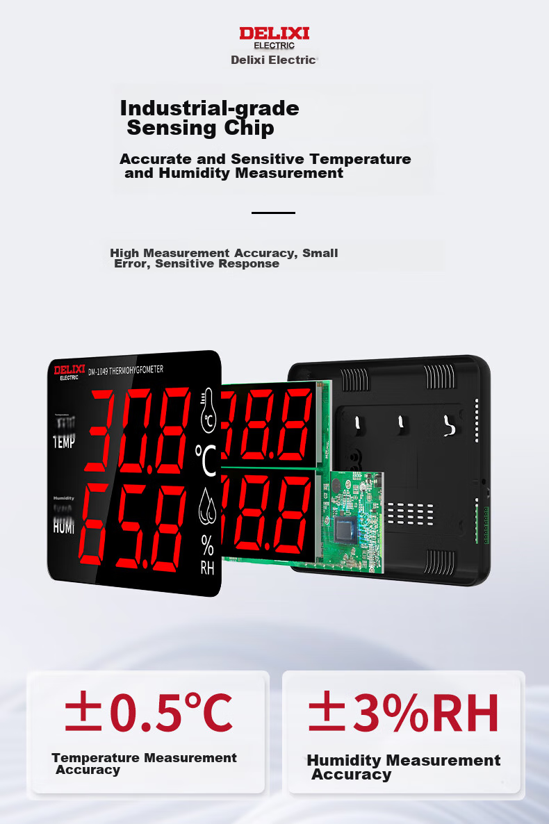 DELIXI ELECTRIC Industrial-Grade Indoor Temperature And Humidity Meter, Large Screen Electronic High-Precision Wall-Mounted Temperature And Humidity Display, Home Alarm 4