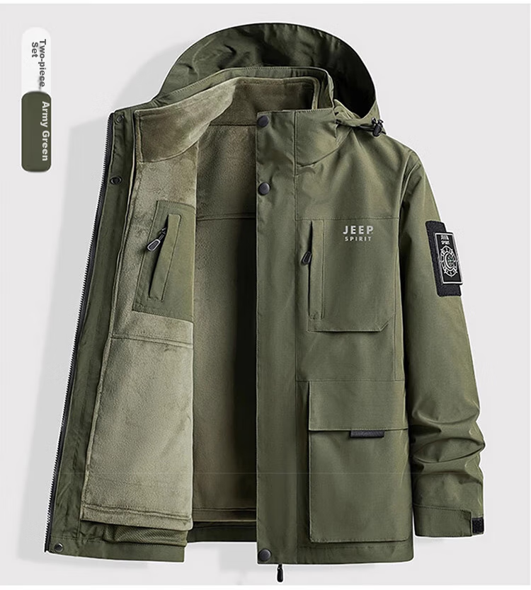JEEP SPIRIT Men's Three-In Jacket, Autumn And Winter Casual Loose-Fitting Hooded Workwear Coat for Me 18