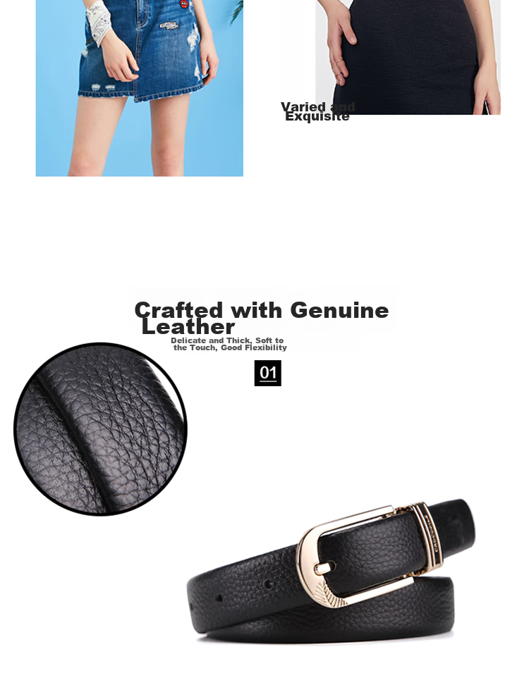CROCODILE Zodiac Year Top-Grain Leather Women's Belt, Casual Pin Buckle Belt, Birthday Gift for Girlfriend, 11609 Red 4