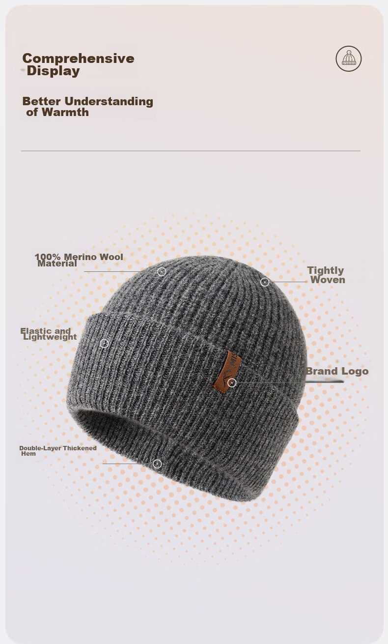 MISSION UV Pure Wool Warm Knit Hat, Autumn And Winter Thickened Knitted Cap, Cold Hat, Winter Hat, Outdoor Ear Protection Cold Cap, Men's Winter Hat 2