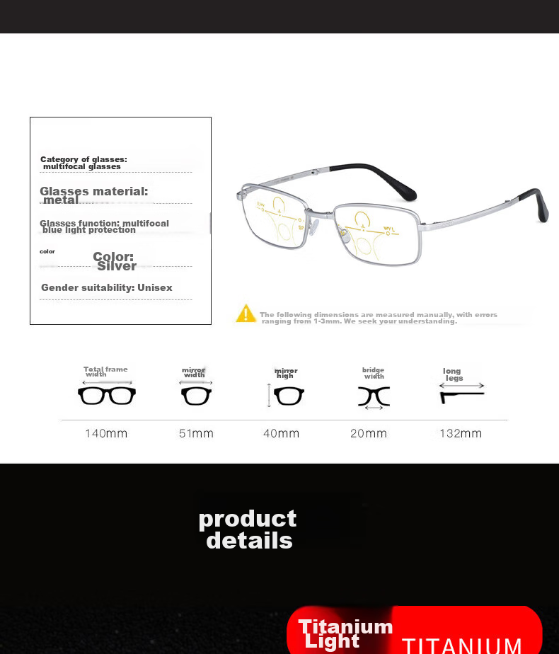 Boshide Reading Glasses, Foldable Reading Glasses, Progressive Multi-Focal Anti-Blue Light, Foldable Full-Frame [Silver] 100 Degrees 12