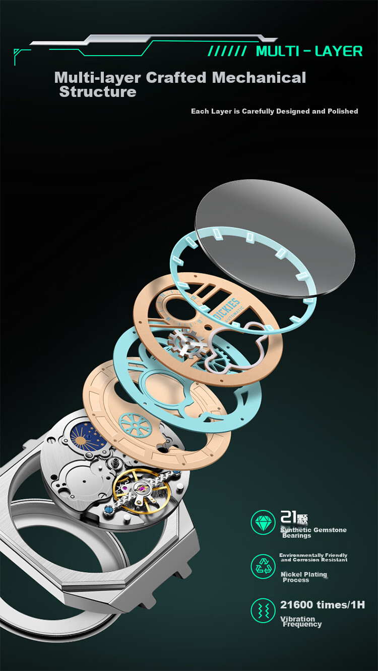 Dickies Mechanical Watch, Student Men's Fully Automatic Skeleton Luminous Watch, Mechanical Gift for Boyfriend, Valentine's Day Present, CL-485 5