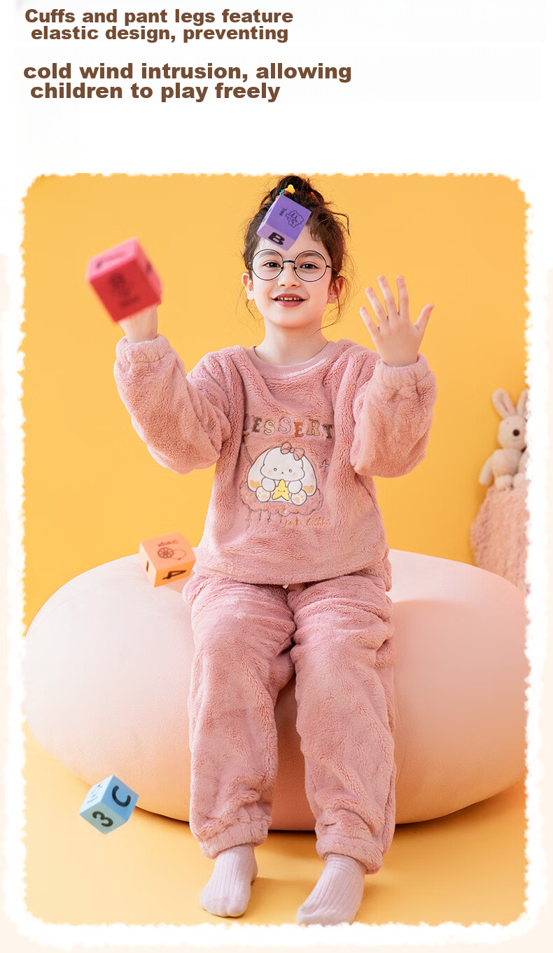 Fenteng Children's Pajamas for Girls, Warm Long Plush Cartoon Thickened Loungewear Q9FX257940232 10