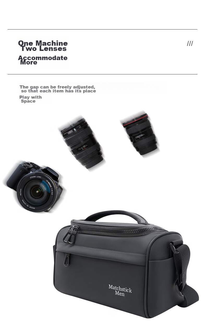 Matchstick Men FC-8811 Shoulder Digital Camera Bag DSLR Bag with One Camera And Two Lenses (Black) 4