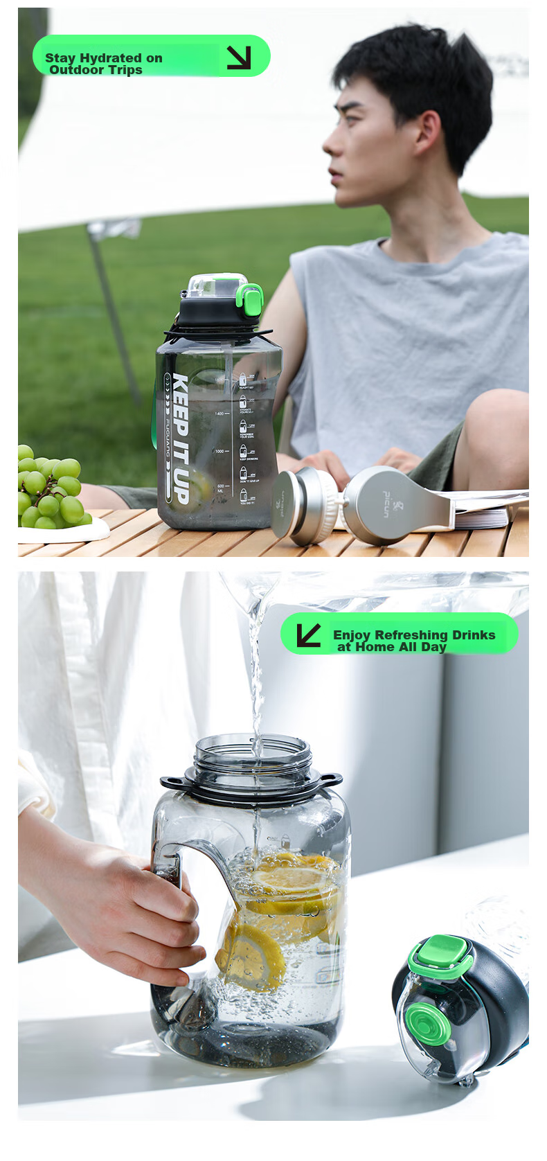 FGA Fuguang Large Capacity Fitness Plastic Water Bottle with Straw, Sports And Student Water Jug, 1.7L 15