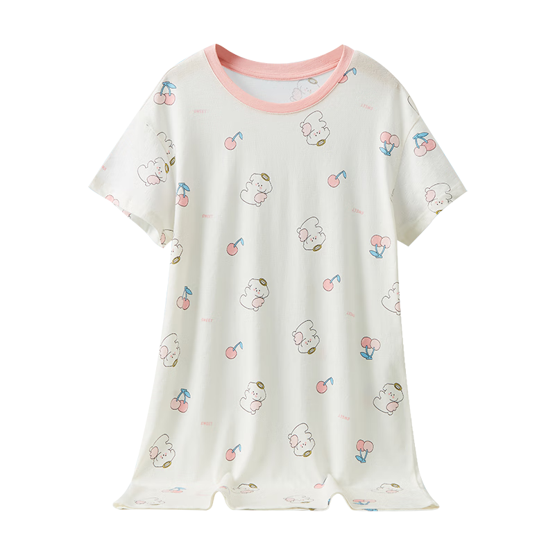 Hengyuanxiang Girls' Nightgown, Children's Pajama Dress, Pure Cotton, Thin Summer Style, Short-Sleeved Home Wear for Girls, 5A Antibacterial