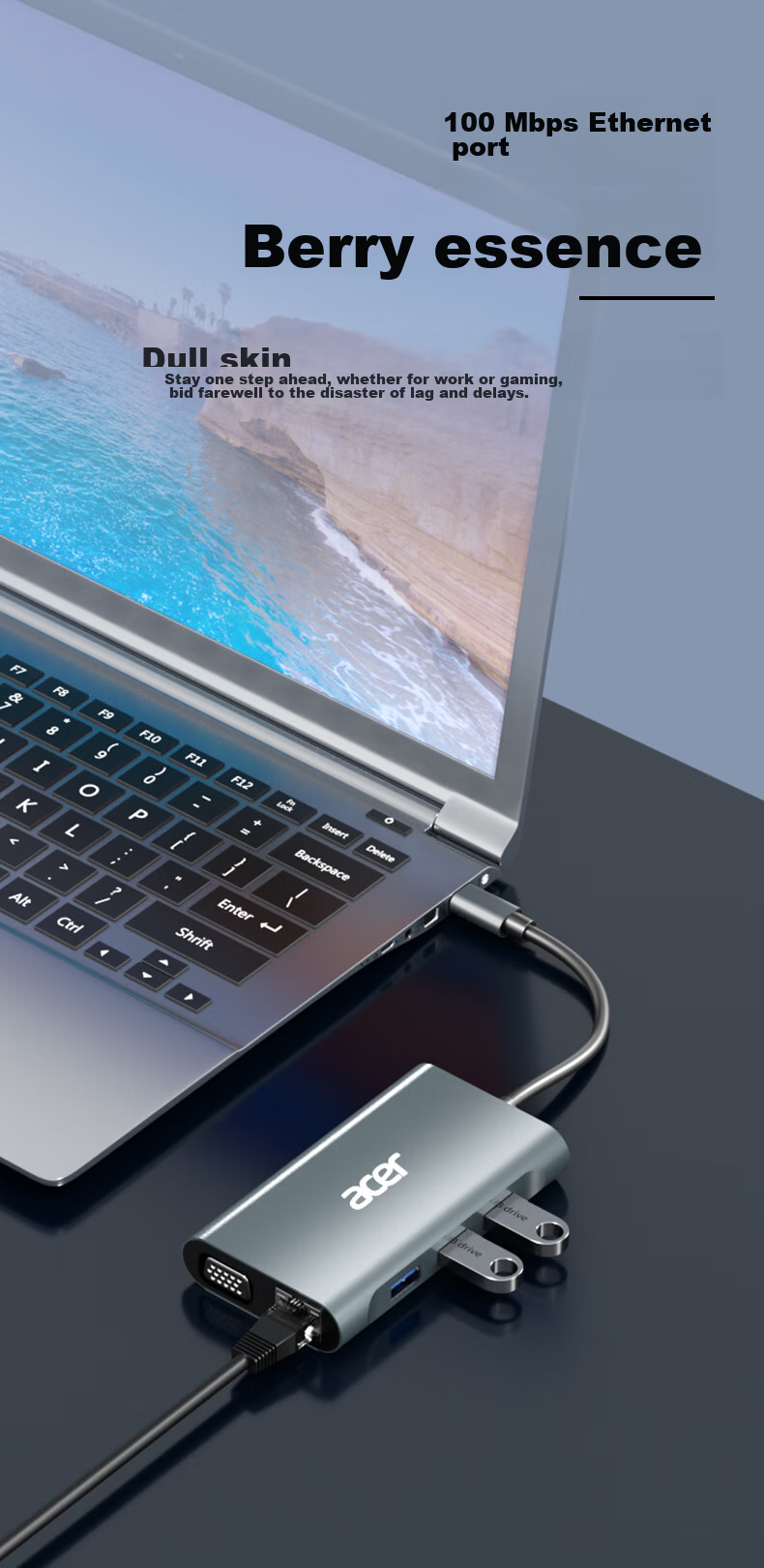 Acer Type-C 7-In Expansion Dock USB Hub HDMI/VGA/LAN Port Compatible with Laptops MacBook, Huawei Adapter Converter 7