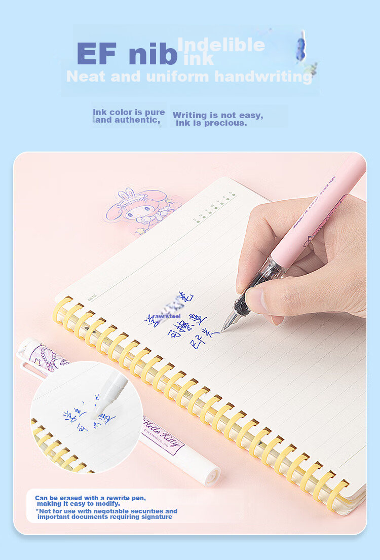 GuangBo & Sanrio Fountain Pen, Beginner's Calligraphy Practice F-Nib Hard Pen, Elementary School Student Gift, Third Grade Posture-Correcting Signature Pen, Random Pattern, KT82187-H 4