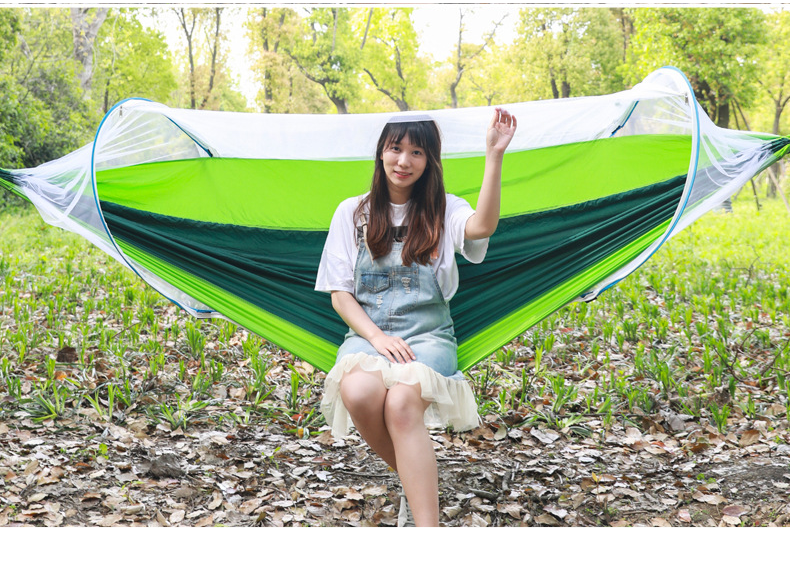 Yonglebao New Single Mosquito Net Hammock, Outdoor Anti-Mosquito And Anti-Rollover Sunshade Sleeping Bag Hammock, Dream Blue/fruit Gree 12