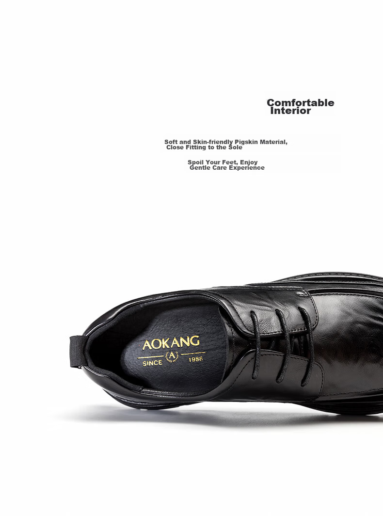 Aokang Leather Lace-Up Shoes for Men, British Style Formal Business Shoes, Black, Size 43 5