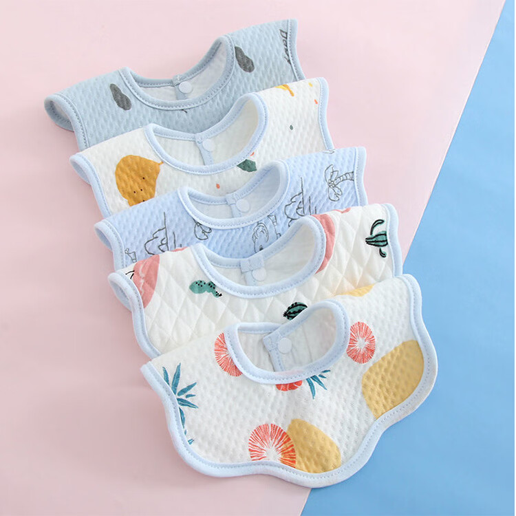 9I9 Baby Bib, Waterproof Drool Bib, Pure Cotton Surface, Rotatable Food Cover for Infants, 3 Pieces, Random Colors, A438 11
