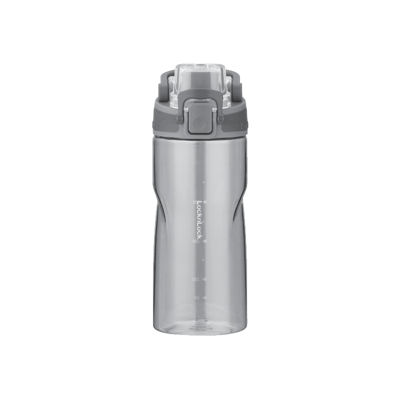 LOCK&LOCK Plastic Sports Water Bottle with Scale And Handle for Summer, Portable Water Cup for Men And Women, 520ML, Gray