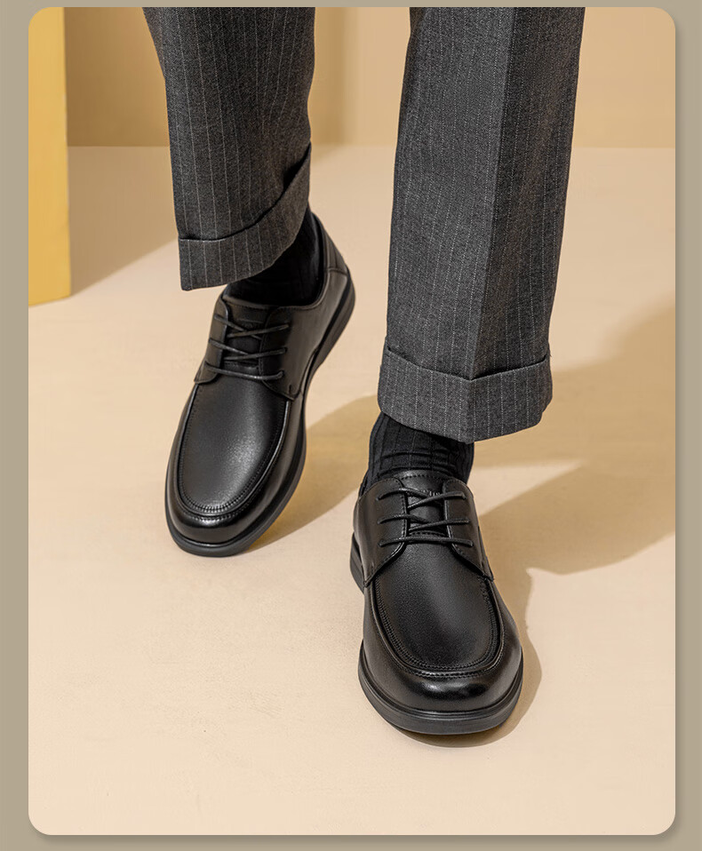 LAORENTOU Men's Lace-Up Leather Formal Shoes, Business Casual Dad Shoes, Round Toe Wedding Shoes, LA11505, Black, Size 40 4