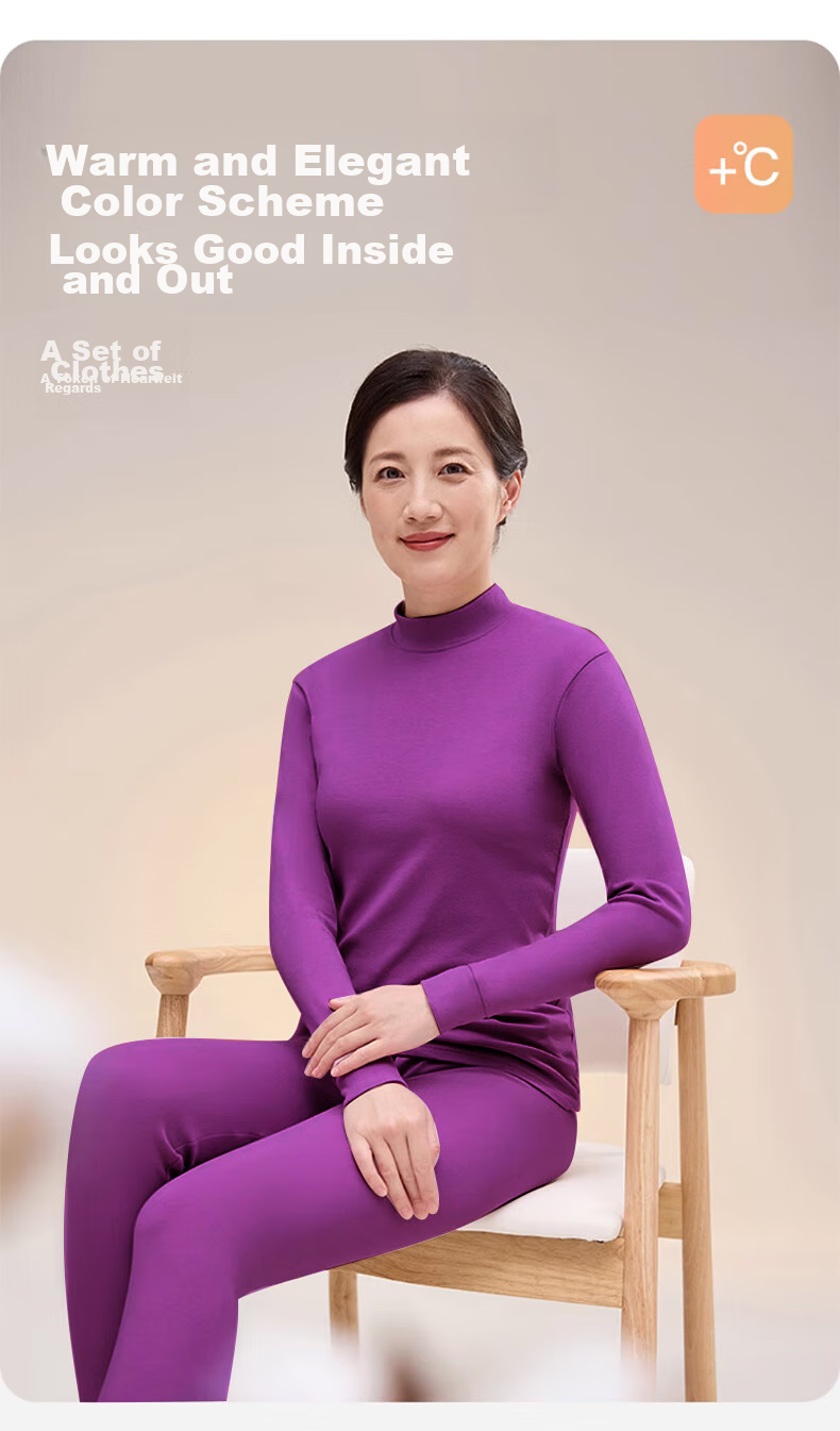LangSha Middle-Aged And Elderly Women's Autumn Underwear Set with Mid-Neck Collar, Windproof, Warm, Pure Cotton, 7A Antibacterial, Heat-Generating Thermal Underwear 12