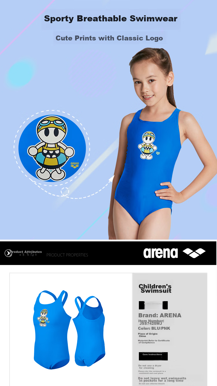 Arena Children's One-Piece Swimsuit, Girls' Triangle Swimwear for Older Kids, Comfortable Quick-Dry Training Beach Wear JSS7425WJ Blue 140 5
