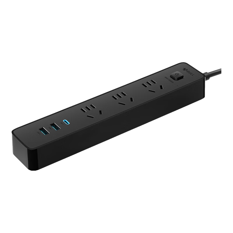 BULL 20W PD Apple Fast Charging Socket/power Strip/outlet Strip/power Board Desktop Charging Station, Type-C+USB+3 Outlets, Total Length 3 Meters, Black, GNV-UU4203 Master Control