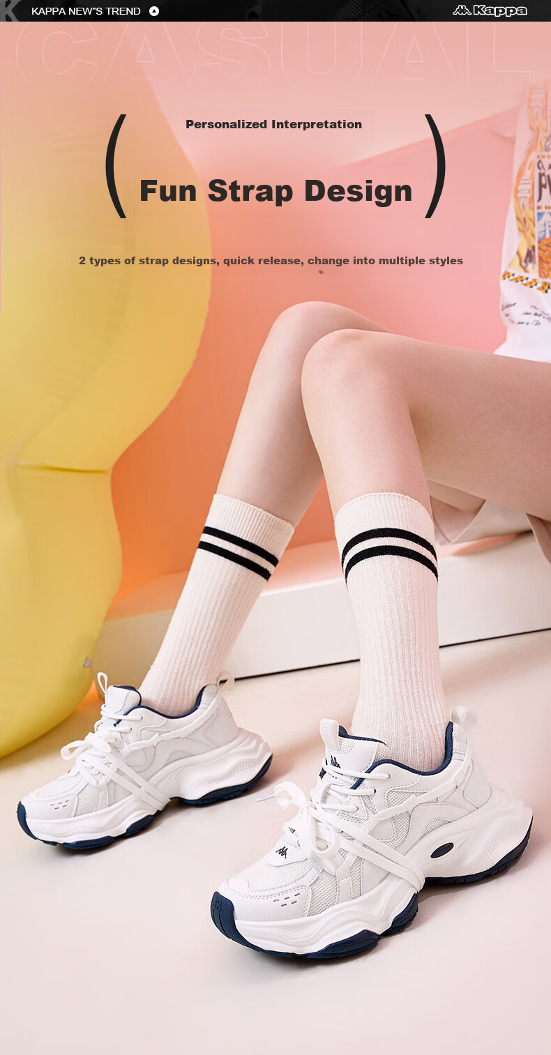Kappa Women's Sneakers, Breathable Dad Shoes, New Autumn Casual Height-Increasing White Shoes for Women, Haichang Blue, Size 36 4